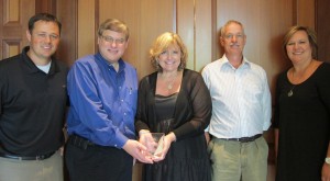 On June 29, 2013 we were recognized for our support of the MSU College Veterinary Medicine program y Larry Wallach, Associate Dir., Corporate & Foundation Relations, Michigan State University.  From Left: Shane Patzer, Larry Wallach, Kyle Abbott, Craig Brown, Tiffany Patzer.